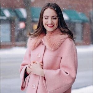 ♠️ Kate Spade Pink METALLIC TWILL Wool Trench Coat ♠️